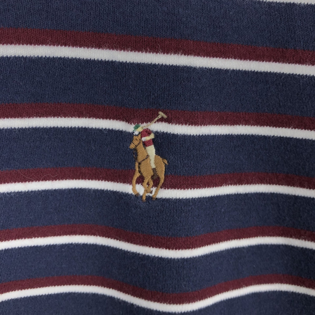 Ralph Lauren POLO RALPH LAUREN CLASSIC FIT multi-border short sleeve polo shirt, men's size XL cotton navy blue type Vintage Second Hand