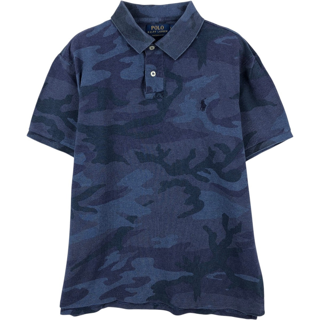 Ralph Lauren POLO RALPH LAUREN CUSTOM SLIM FIT camouflage pattern short-sleeved polo shirt, men's size L unclear navy blue type Vintage Second Hand