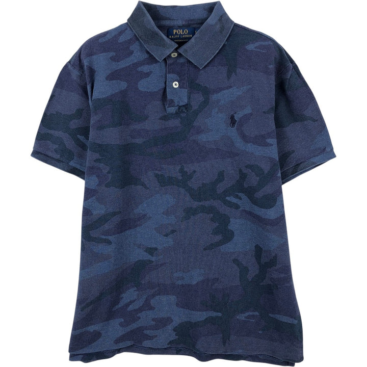Ralph Lauren POLO RALPH LAUREN CUSTOM SLIM FIT camouflage pattern short-sleeved polo shirt, men's size L unclear navy blue type Vintage Second Hand