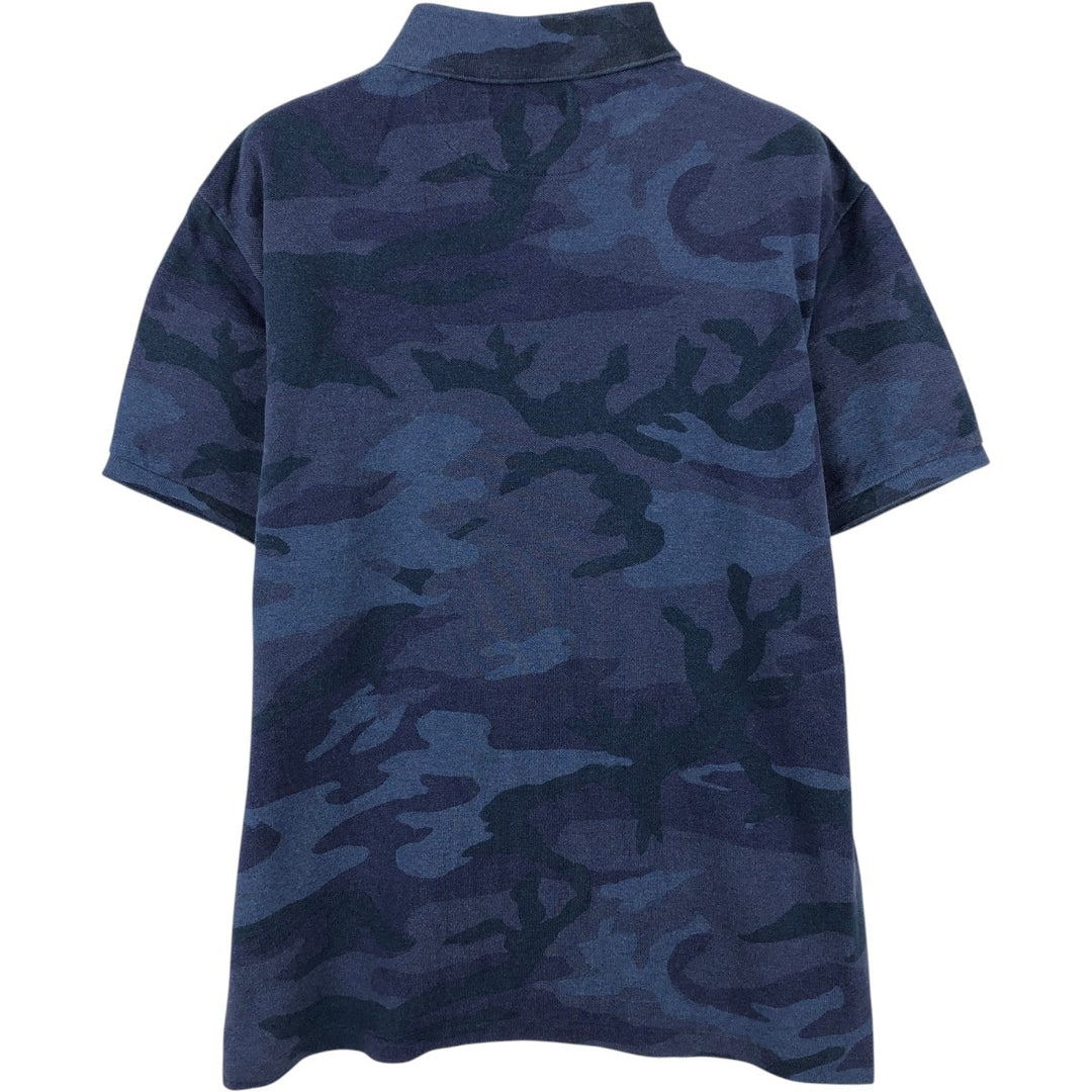 Ralph Lauren POLO RALPH LAUREN CUSTOM SLIM FIT camouflage pattern short-sleeved polo shirt, men's size L unclear navy blue type Vintage Second Hand