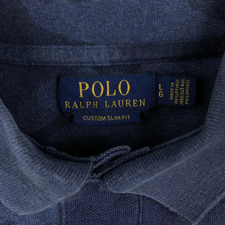Ralph Lauren POLO RALPH LAUREN CUSTOM SLIM FIT camouflage pattern short-sleeved polo shirt, men's size L unclear navy blue type Vintage Second Hand