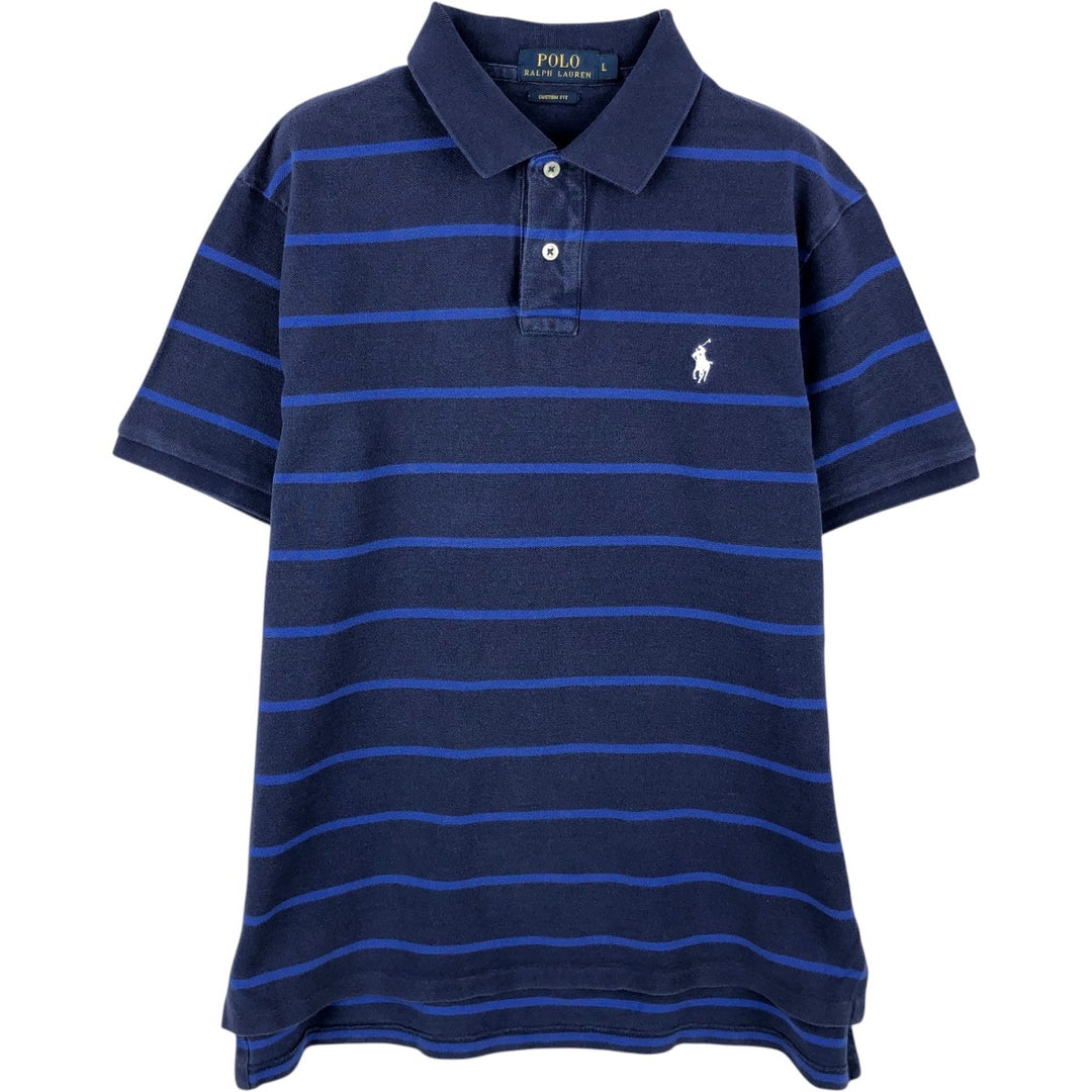 Ralph Lauren POLO RALPH LAUREN CUSTOM FIT short sleeve striped polo shirt men's size L cotton navy blue type Vintage Second Hand