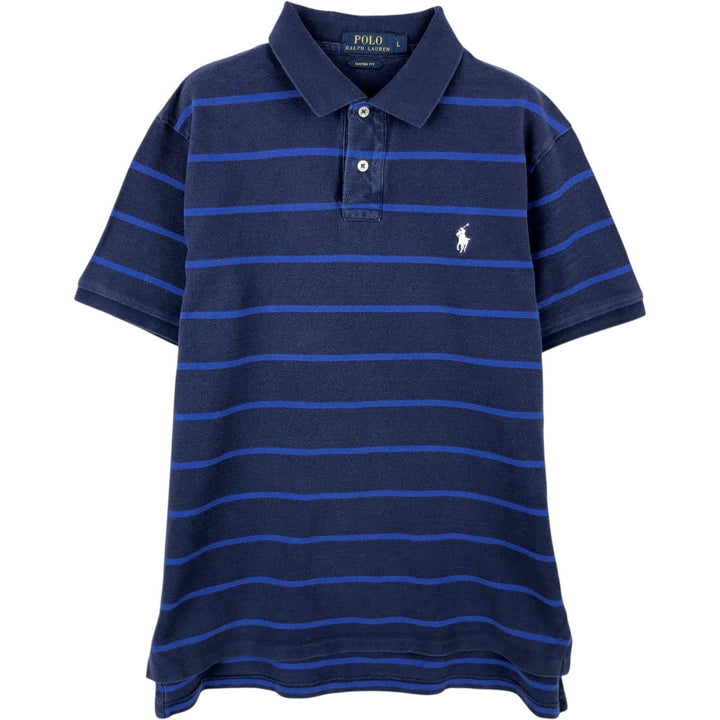 Ralph Lauren POLO RALPH LAUREN CUSTOM FIT short sleeve striped polo shirt men's size L cotton navy blue type Vintage Second Hand