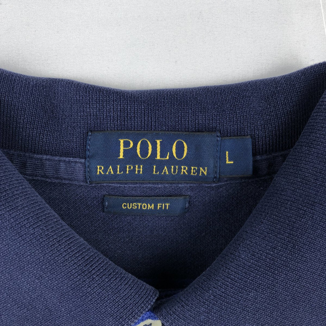 Ralph Lauren POLO RALPH LAUREN CUSTOM FIT short sleeve striped polo shirt men's size L cotton navy blue type Vintage Second Hand