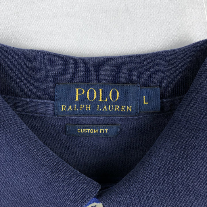 Ralph Lauren POLO RALPH LAUREN CUSTOM FIT short sleeve striped polo shirt men's size L cotton navy blue type Vintage Second Hand