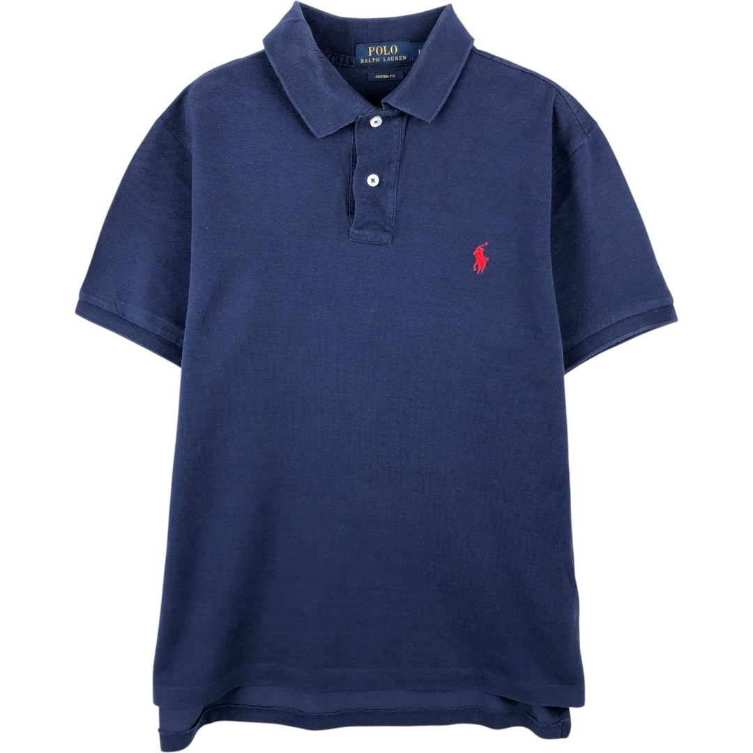 Ralph Lauren POLO RALPH LAUREN CUSTOM FIT short sleeve polo shirt men's size L cotton navy blue type Vintage Second Hand