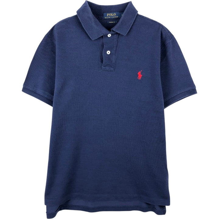 Ralph Lauren POLO RALPH LAUREN CUSTOM FIT short sleeve polo shirt men's size L cotton navy blue type Vintage Second Hand