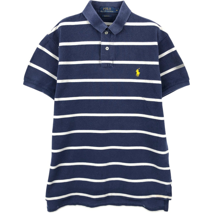 Ralph Lauren POLO RALPH LAUREN CUSTOM FIT short sleeve striped polo shirt men's size M cotton navy blue type Vintage Second Hand