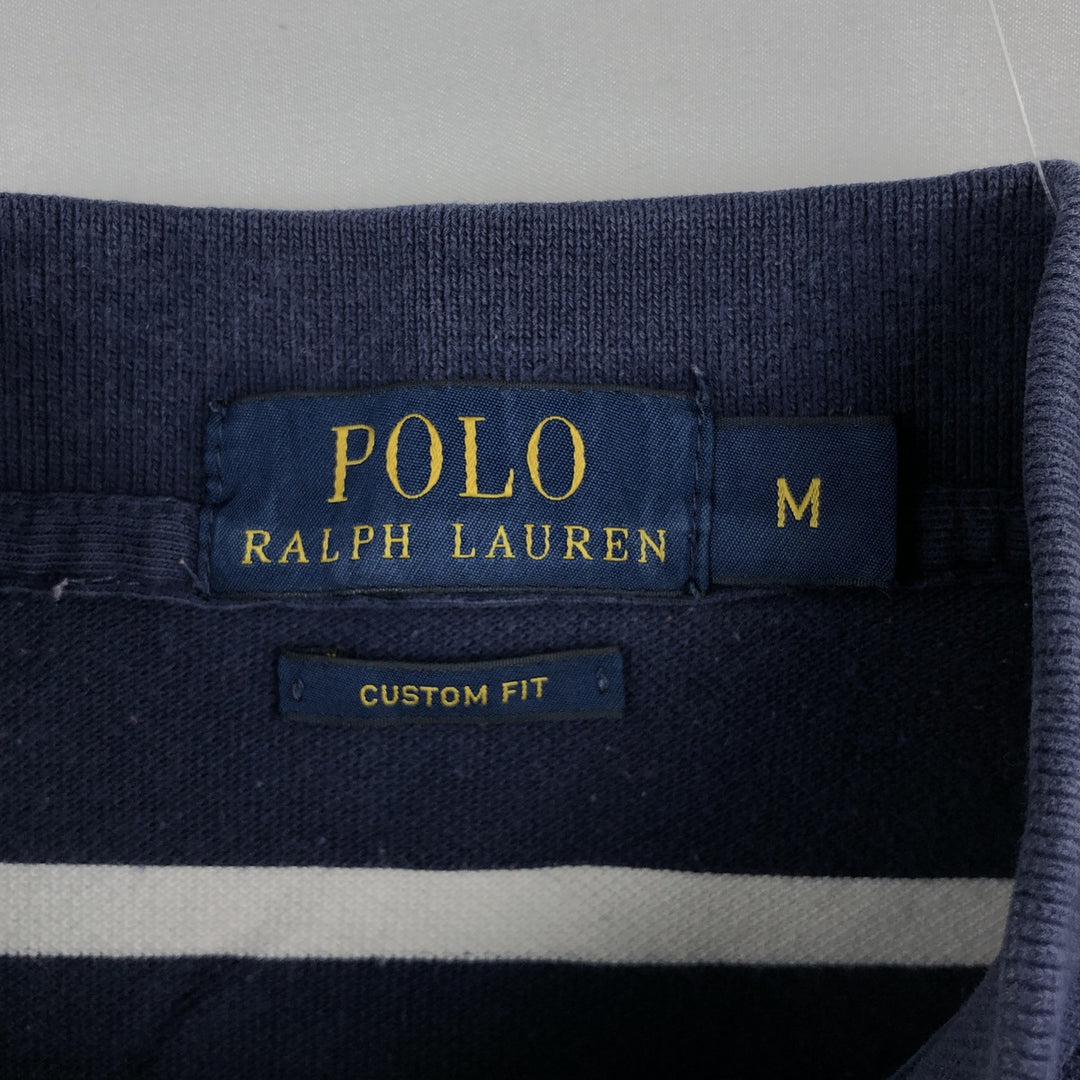 Ralph Lauren POLO RALPH LAUREN CUSTOM FIT short sleeve striped polo shirt men's size M cotton navy blue type Vintage Second Hand