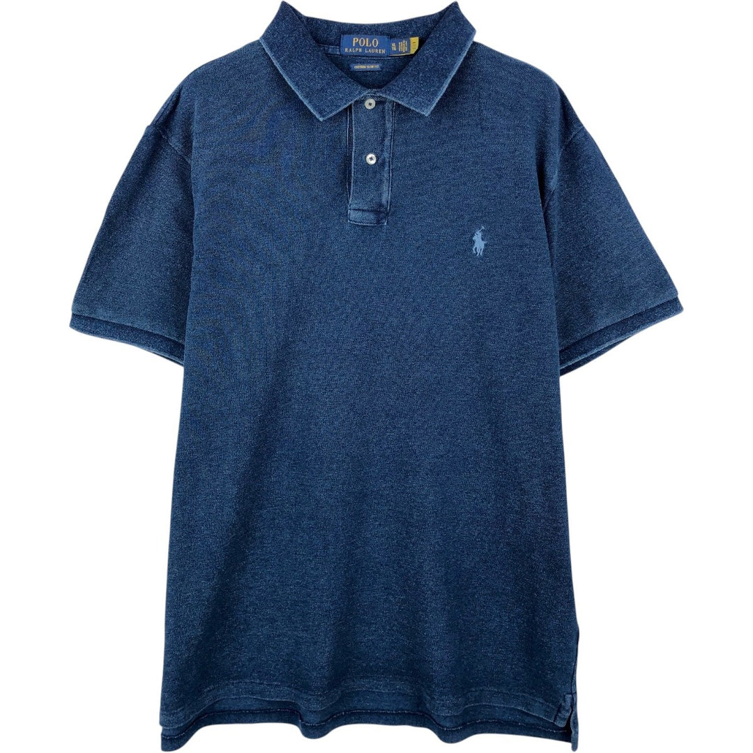 Ralph Lauren POLO RALPH LAUREN CUSTOM SLIM FIT short sleeve polo shirt men's XL equivalent cotton navy blue type Vintage Second Hand