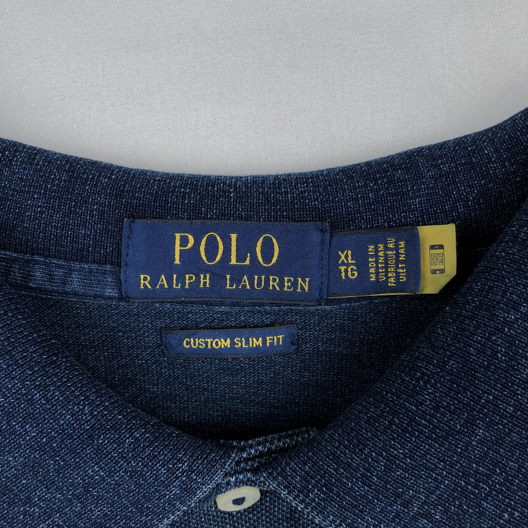 Ralph Lauren POLO RALPH LAUREN CUSTOM SLIM FIT short sleeve polo shirt men's XL equivalent cotton navy blue type Vintage Second Hand