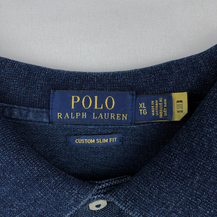 Ralph Lauren POLO RALPH LAUREN CUSTOM SLIM FIT short sleeve polo shirt men's XL equivalent cotton navy blue type Vintage Second Hand