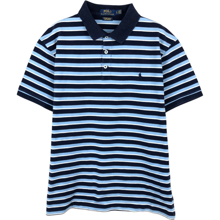 Ralph Lauren POLO RALPH LAUREN CUSTOM SLIM FIT Multi-stripe Short-Sleeve Polo Shirt (Men's Size L equivalent) cotton navy blue type Vintage Second Hand