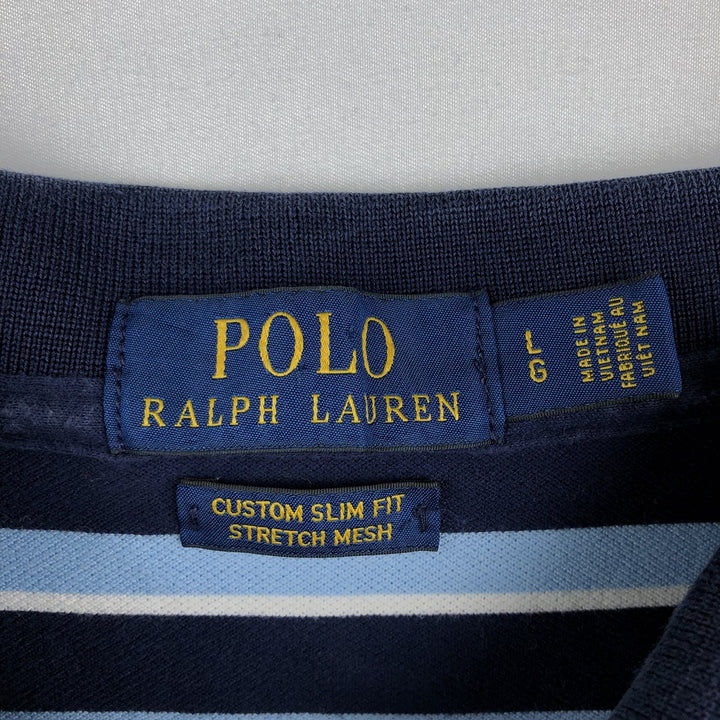 Ralph Lauren POLO RALPH LAUREN CUSTOM SLIM FIT Multi-stripe Short-Sleeve Polo Shirt (Men's Size L equivalent) cotton navy blue type Vintage Second Hand