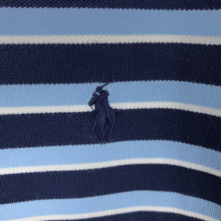 Ralph Lauren POLO RALPH LAUREN CUSTOM SLIM FIT Multi-stripe Short-Sleeve Polo Shirt (Men's Size L equivalent) cotton navy blue type Vintage Second Hand