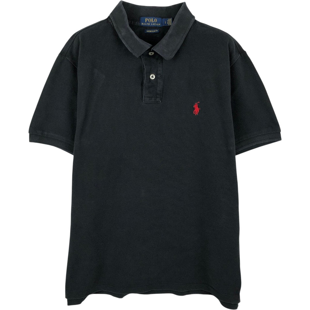 Ralph Lauren POLO RALPH LAUREN CUSTOM SLIM FIT short sleeve polo shirt, men's size L cotton black type Vintage Second Hand