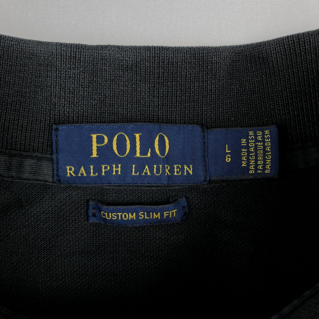 Ralph Lauren POLO RALPH LAUREN CUSTOM SLIM FIT short sleeve polo shirt, men's size L cotton black type Vintage Second Hand