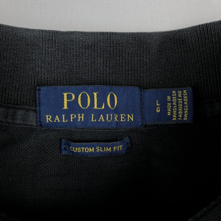 Ralph Lauren POLO RALPH LAUREN CUSTOM SLIM FIT short sleeve polo shirt, men's size L cotton black type Vintage Second Hand