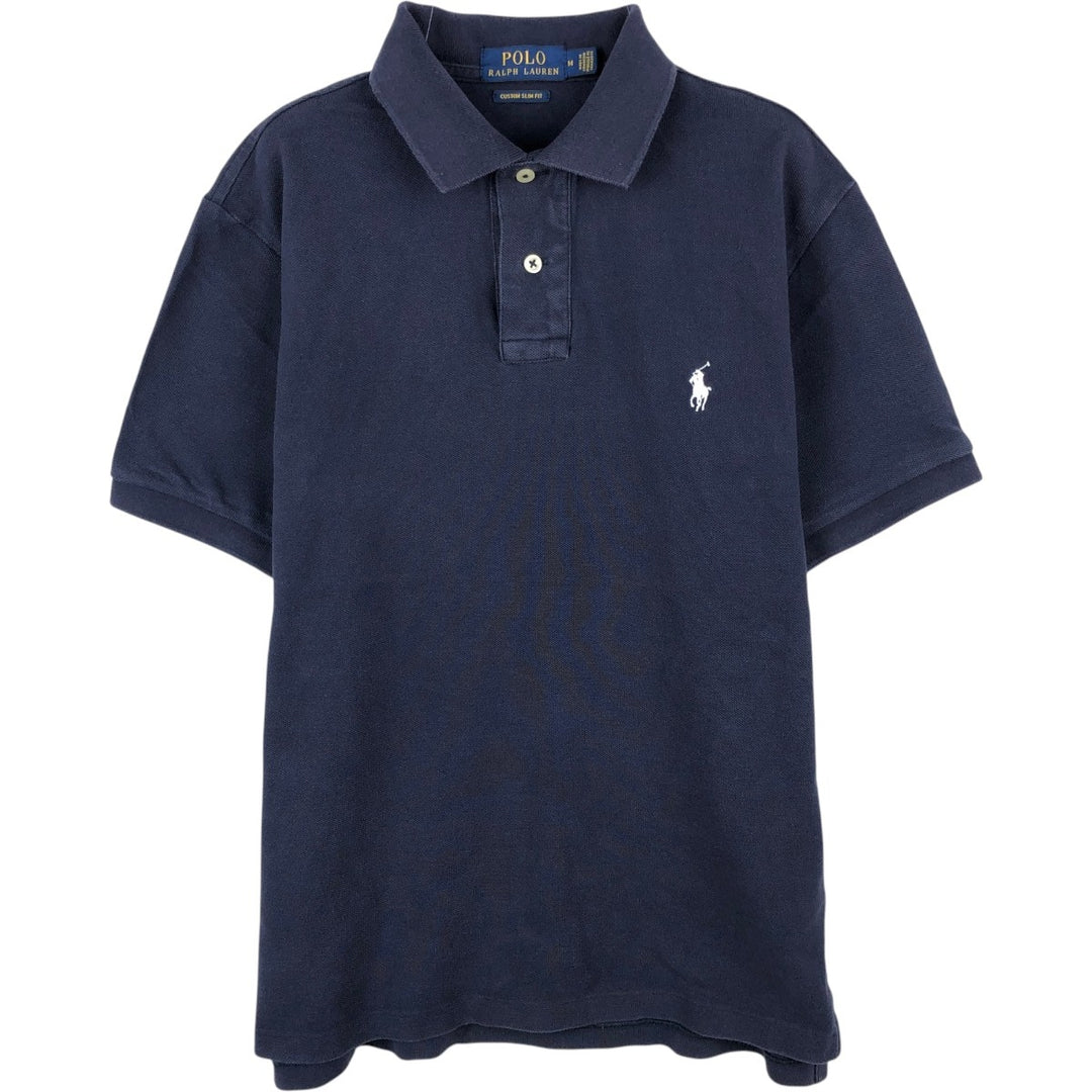 Ralph Lauren POLO RALPH LAUREN CUSTOM SLIM FIT short sleeve polo shirt men's size M cotton navy blue type Vintage Second Hand