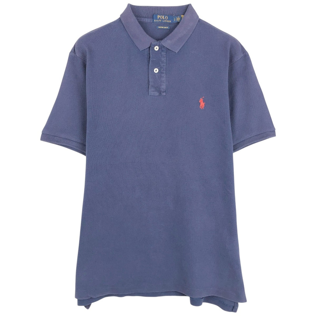 Ralph Lauren POLO RALPH LAUREN CUSTOM SLIM FIT short sleeve polo shirt, men's size L cotton navy blue type Vintage Second Hand