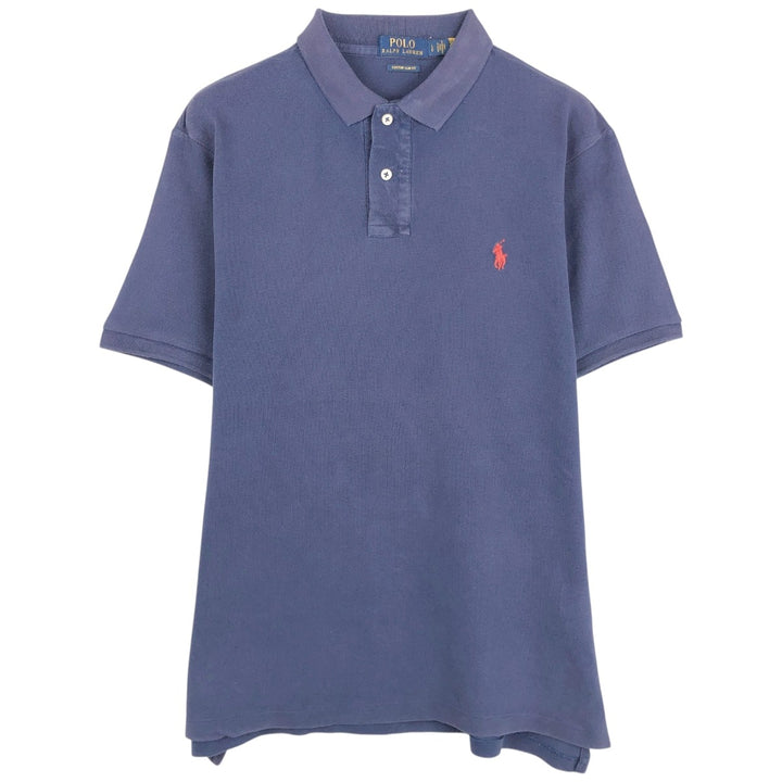 Ralph Lauren POLO RALPH LAUREN CUSTOM SLIM FIT short sleeve polo shirt, men's size L cotton navy blue type Vintage Second Hand