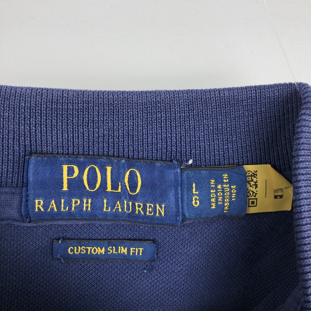 Ralph Lauren POLO RALPH LAUREN CUSTOM SLIM FIT short sleeve polo shirt, men's size L cotton navy blue type Vintage Second Hand