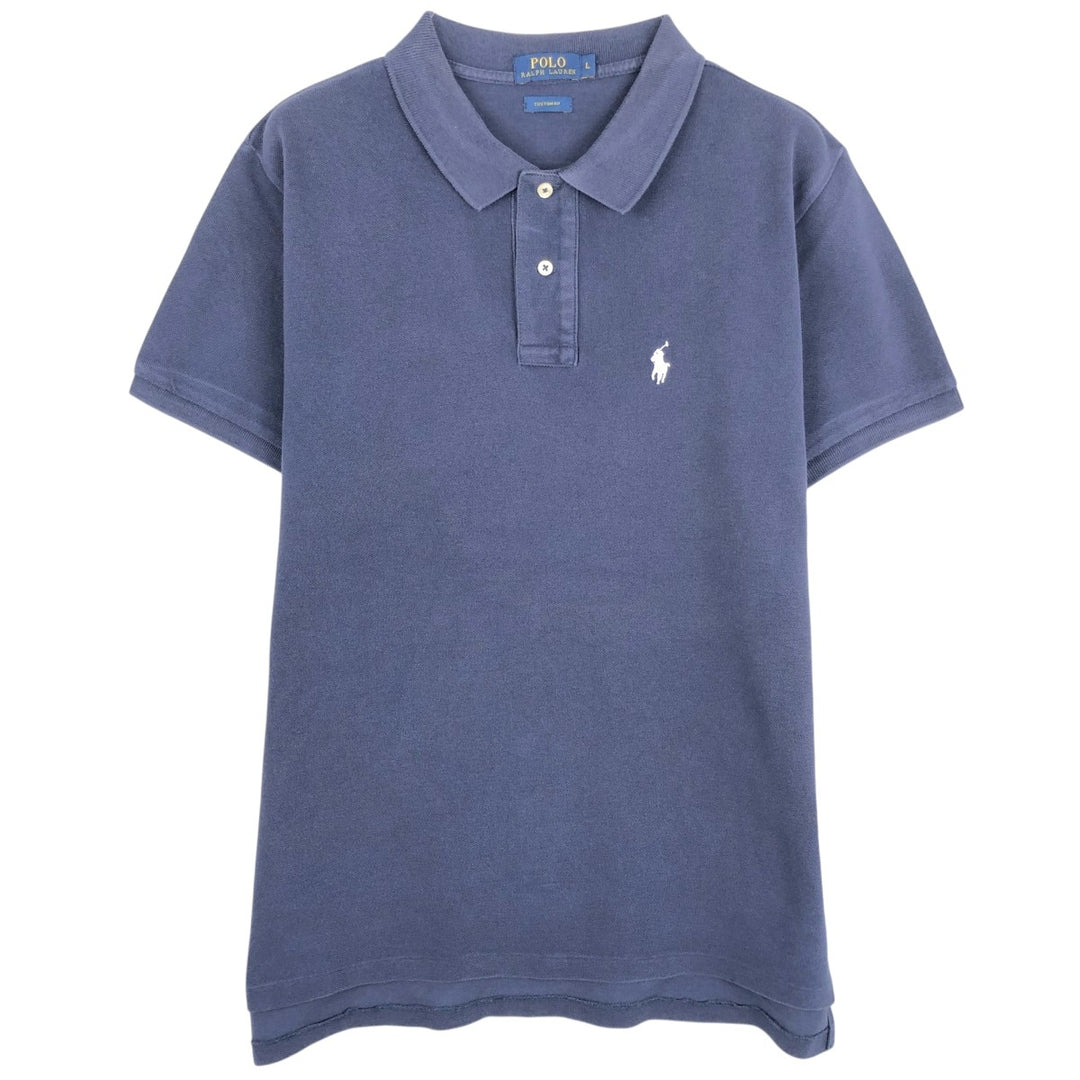 Ralph Lauren POLO RALPH LAUREN CUSTOM FIT short sleeve polo shirt men's size L cotton navy blue type Vintage Second Hand