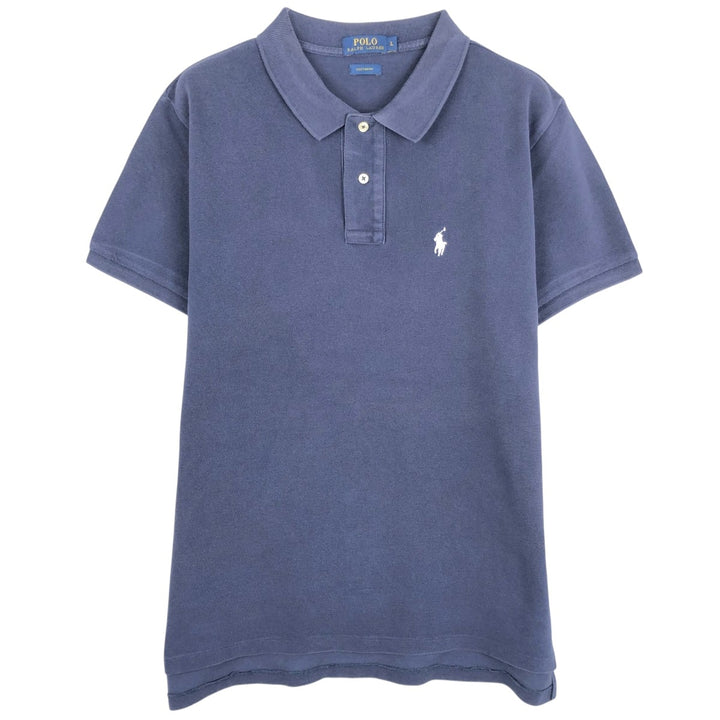Ralph Lauren POLO RALPH LAUREN CUSTOM FIT short sleeve polo shirt men's size L cotton navy blue type Vintage Second Hand
