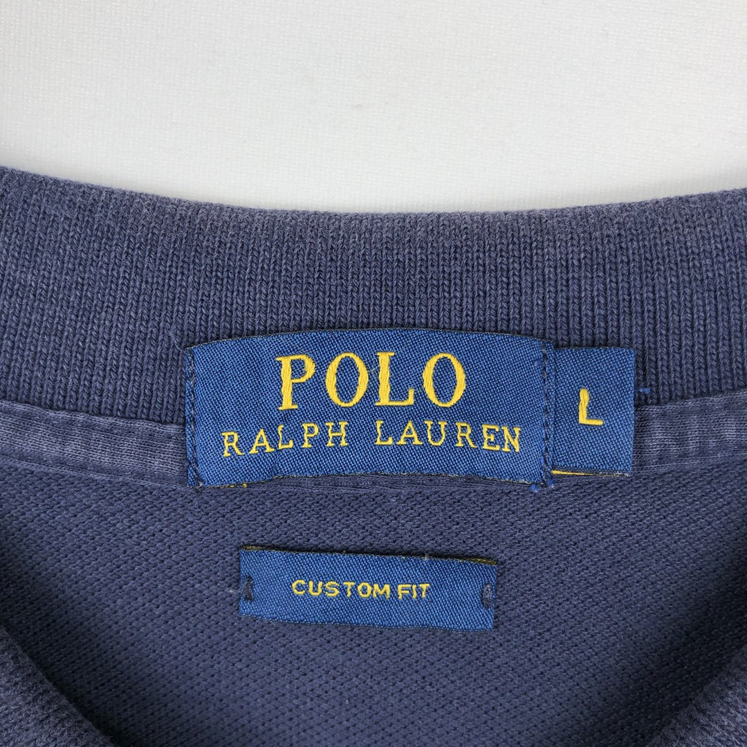Ralph Lauren POLO RALPH LAUREN CUSTOM FIT short sleeve polo shirt men's size L cotton navy blue type Vintage Second Hand