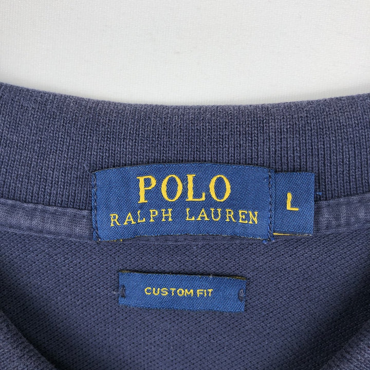 Ralph Lauren POLO RALPH LAUREN CUSTOM FIT short sleeve polo shirt men's size L cotton navy blue type Vintage Second Hand