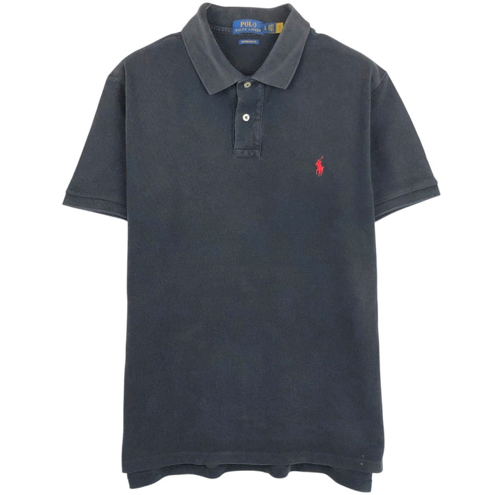 Ralph Lauren POLO RALPH LAUREN CUSTOM SLIM FIT short sleeve polo shirt, men's size L cotton black type Vintage Second Hand