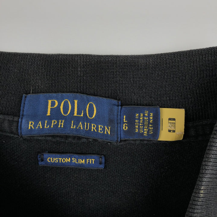 Ralph Lauren POLO RALPH LAUREN CUSTOM SLIM FIT short sleeve polo shirt, men's size L cotton black type Vintage Second Hand