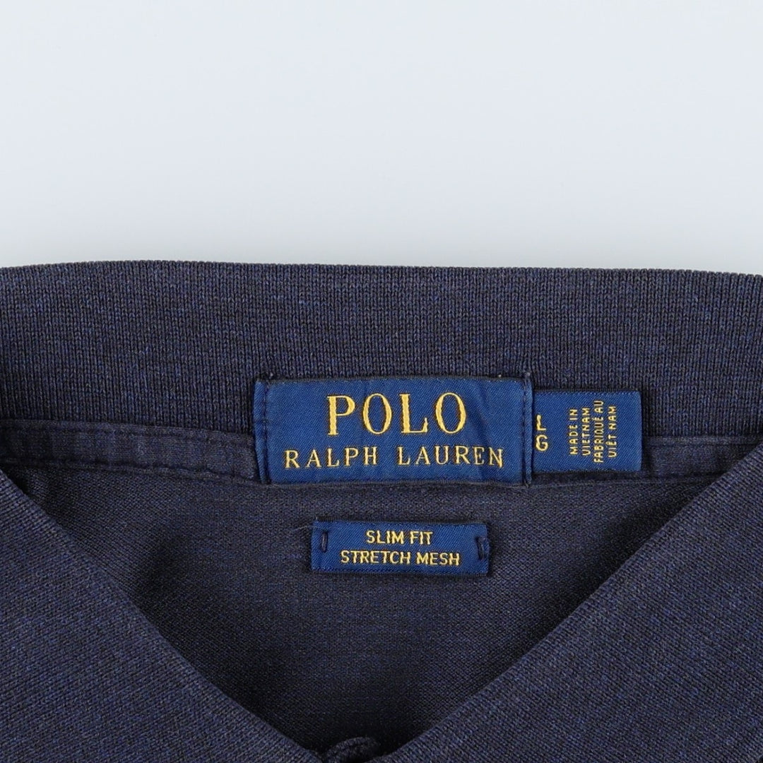 Ralph Lauren POLO RALPH LAUREN SLIM FIT STRETCH MESH Short-Sleeve Polo Shirt, Men's Size L (approx.) unclear navy blue type Vintage Second Hand