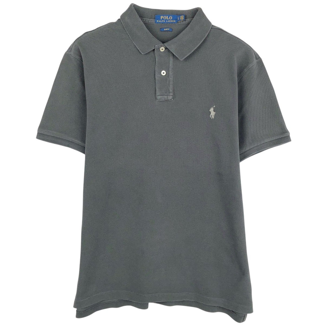 Ralph Lauren POLO RALPH LAUREN SLIM FIT short sleeve polo shirt, men's size L cotton Charcoal Vintage Second Hand