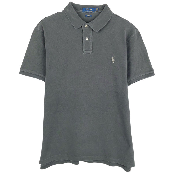 Ralph Lauren POLO RALPH LAUREN SLIM FIT short sleeve polo shirt, men's size L cotton Charcoal Vintage Second Hand