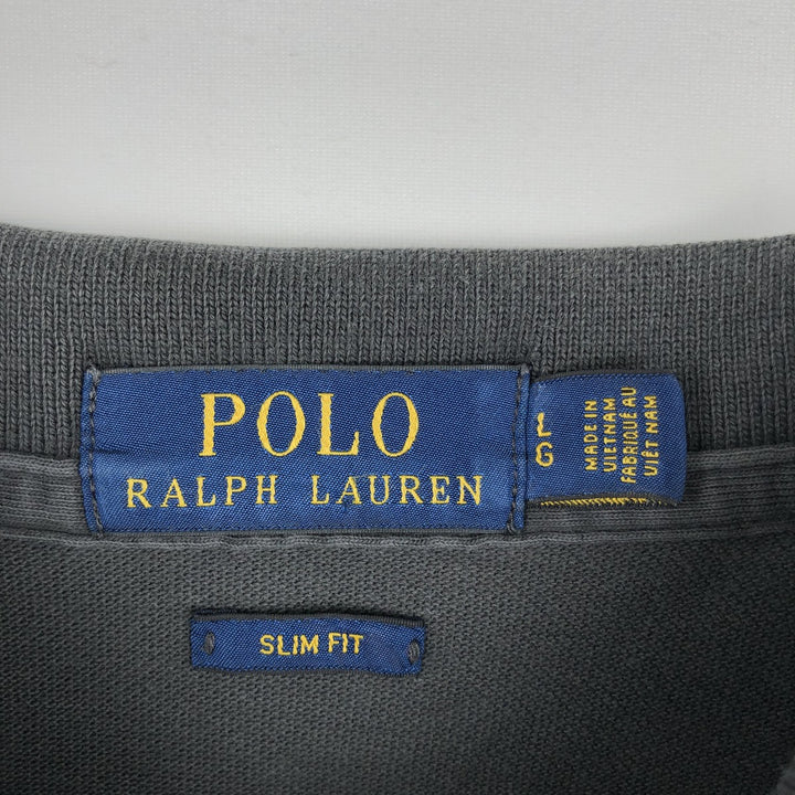 Ralph Lauren POLO RALPH LAUREN SLIM FIT short sleeve polo shirt, men's size L cotton Charcoal Vintage Second Hand