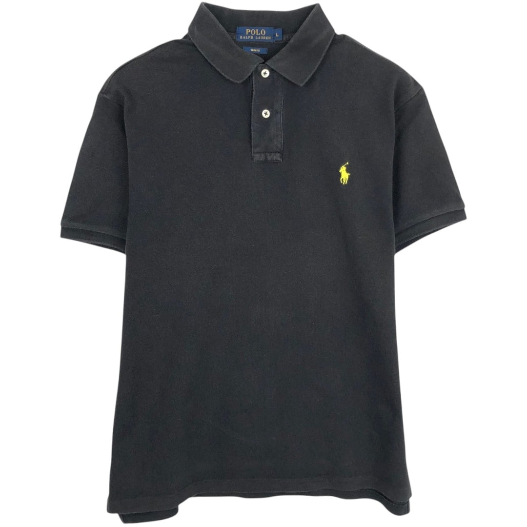 Ralph Lauren POLO RALPH LAUREN SLIM FIT short sleeve polo shirt, men's size L cotton black type Vintage Second Hand