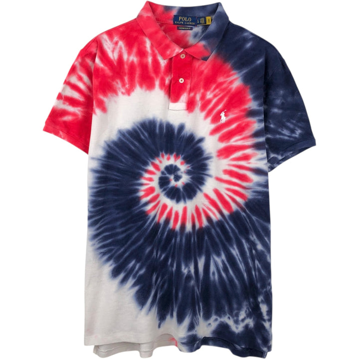 Ralph Lauren POLO RALPH LAUREN CUSTOM SLIM FIT Tie-Dye Pattern Short-Sleeve Polo Shirt (Men's Size L equivalent) cotton navy blue type Vintage Second Hand
