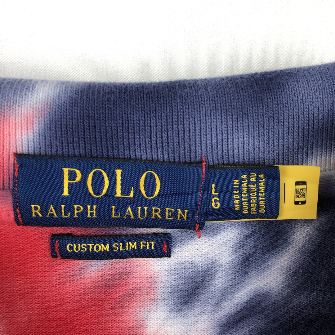 Ralph Lauren POLO RALPH LAUREN CUSTOM SLIM FIT Tie-Dye Pattern Short-Sleeve Polo Shirt (Men's Size L equivalent) cotton navy blue type Vintage Second Hand