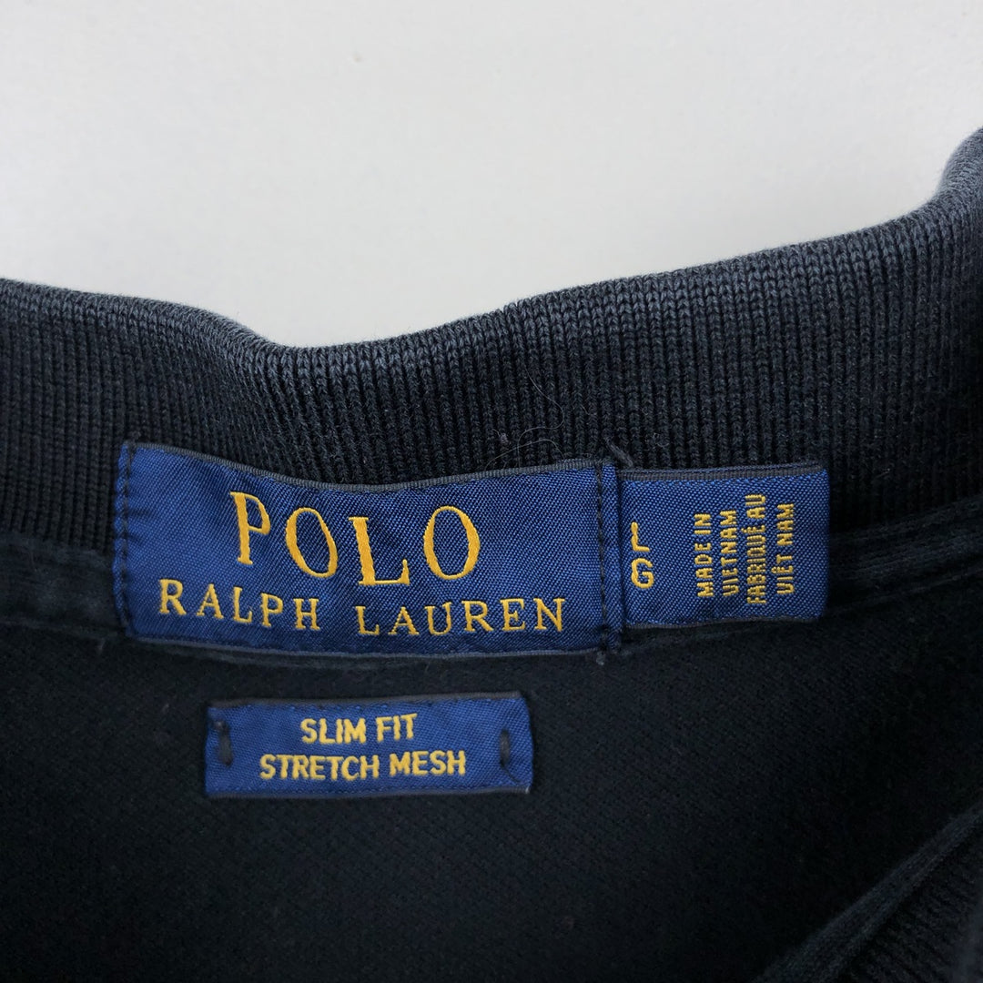 Ralph Lauren POLO RALPH LAUREN SLIM FIT STRETCH MESH Short-Sleeve Polo Shirt, Men's Size L (approx.) cotton black type Vintage Second Hand