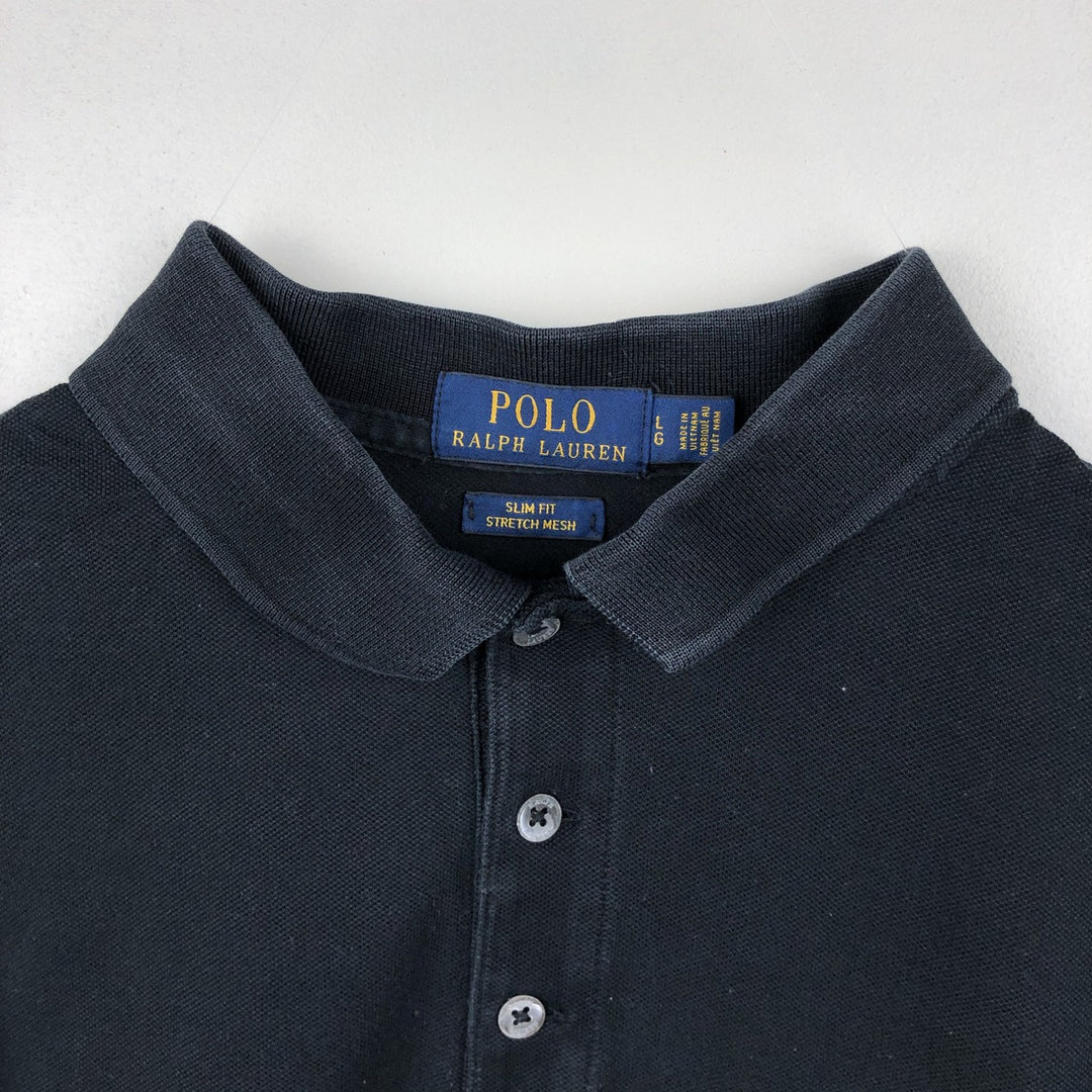 Ralph Lauren POLO RALPH LAUREN SLIM FIT STRETCH MESH Short-Sleeve Polo Shirt, Men's Size L (approx.) cotton black type Vintage Second Hand