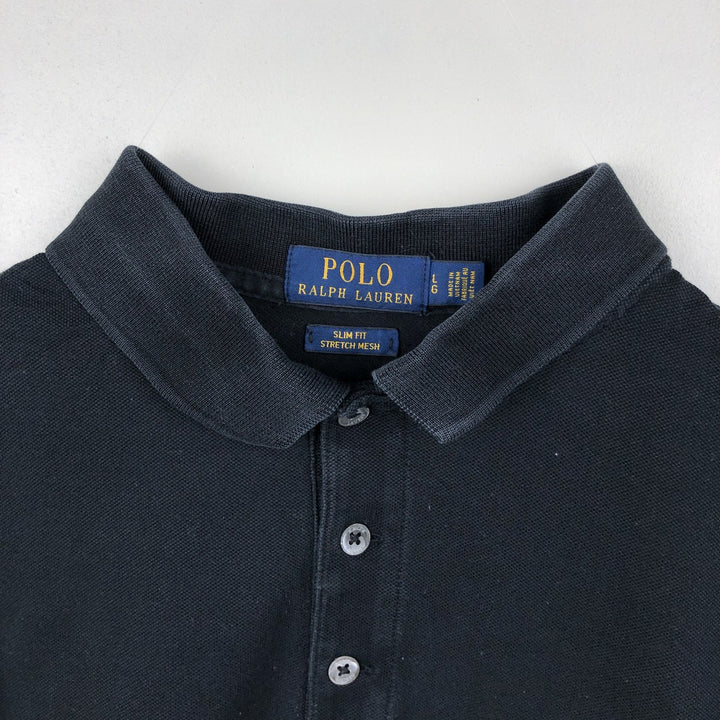 Ralph Lauren POLO RALPH LAUREN SLIM FIT STRETCH MESH Short-Sleeve Polo Shirt, Men's Size L (approx.) cotton black type Vintage Second Hand