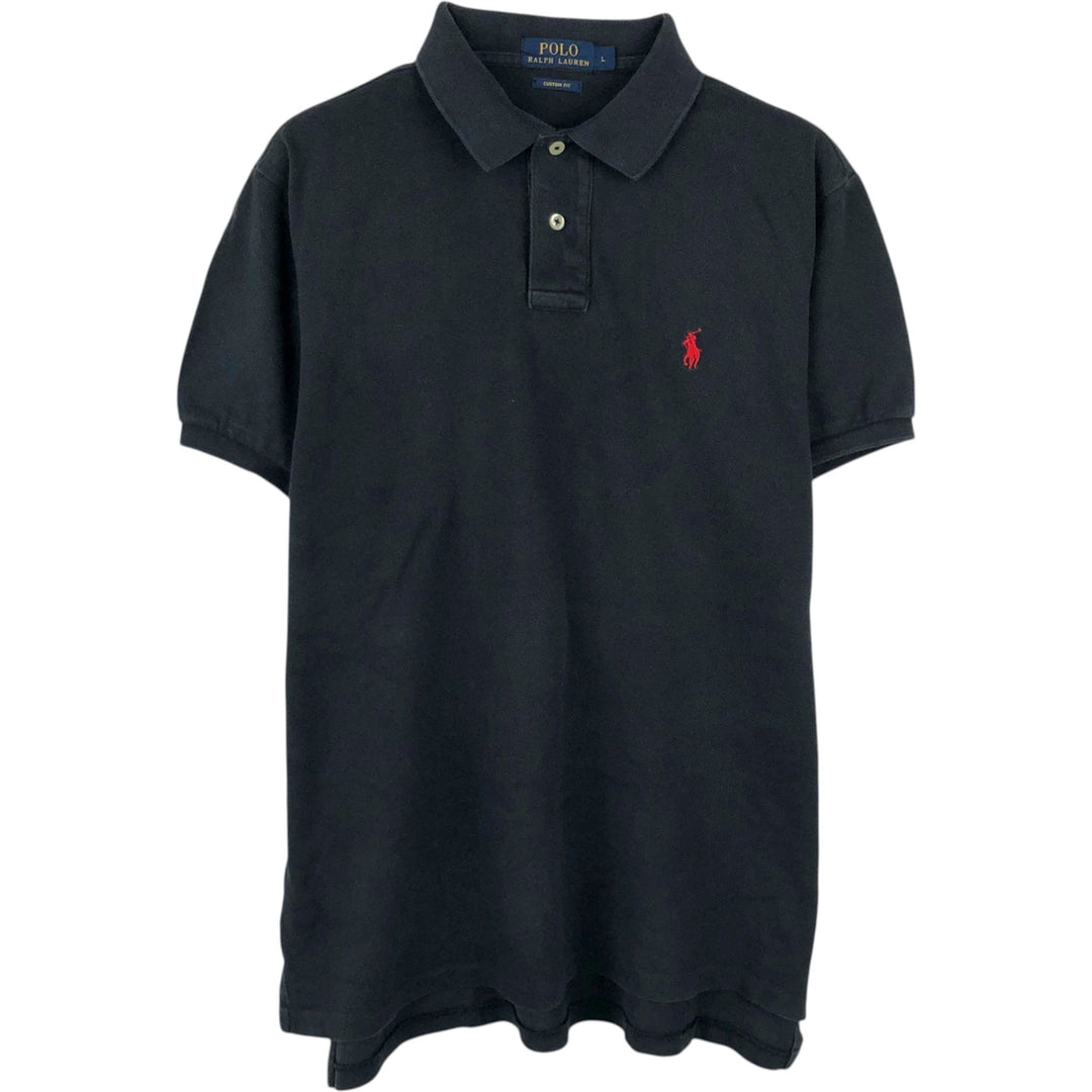 Ralph Lauren POLO RALPH LAUREN CUSTOM FIT short sleeve polo shirt men's size L cotton black type Vintage Second Hand