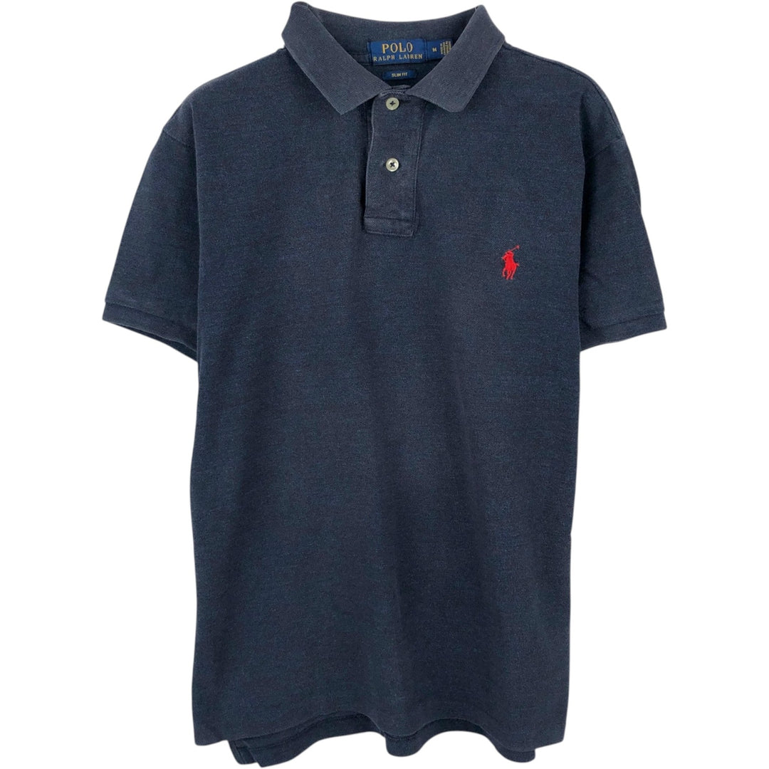 Ralph Lauren POLO RALPH LAUREN SLIM FIT short sleeve polo shirt, men's size M cotton navy blue type Vintage Second Hand