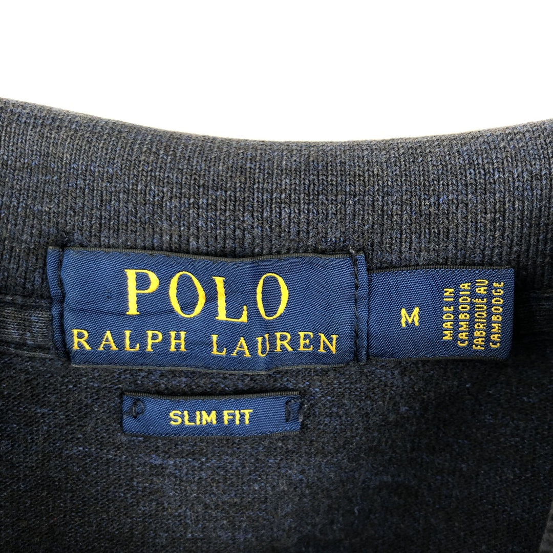 Ralph Lauren POLO RALPH LAUREN SLIM FIT short sleeve polo shirt, men's size M cotton navy blue type Vintage Second Hand