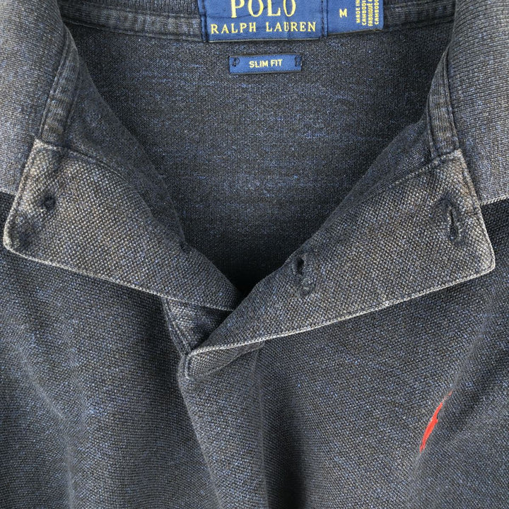 Ralph Lauren POLO RALPH LAUREN SLIM FIT short sleeve polo shirt, men's size M cotton navy blue type Vintage Second Hand