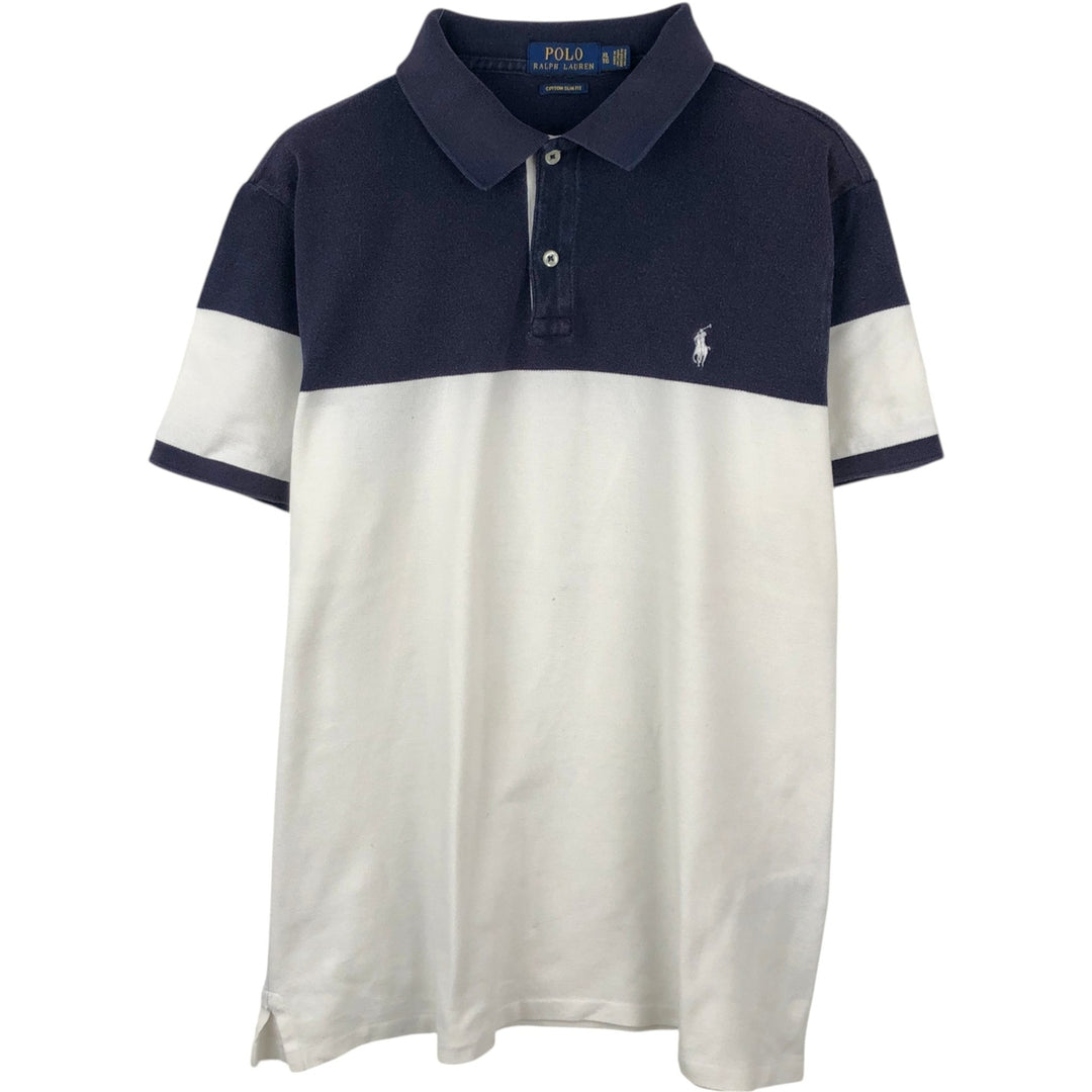 Ralph Lauren POLO RALPH LAUREN CUSTOM SLIM FIT short sleeve polo shirt men's XL equivalent cotton navy blue type Vintage Second Hand
