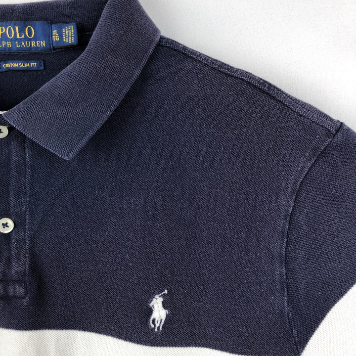 Ralph Lauren POLO RALPH LAUREN CUSTOM SLIM FIT short sleeve polo shirt men's XL equivalent cotton navy blue type Vintage Second Hand