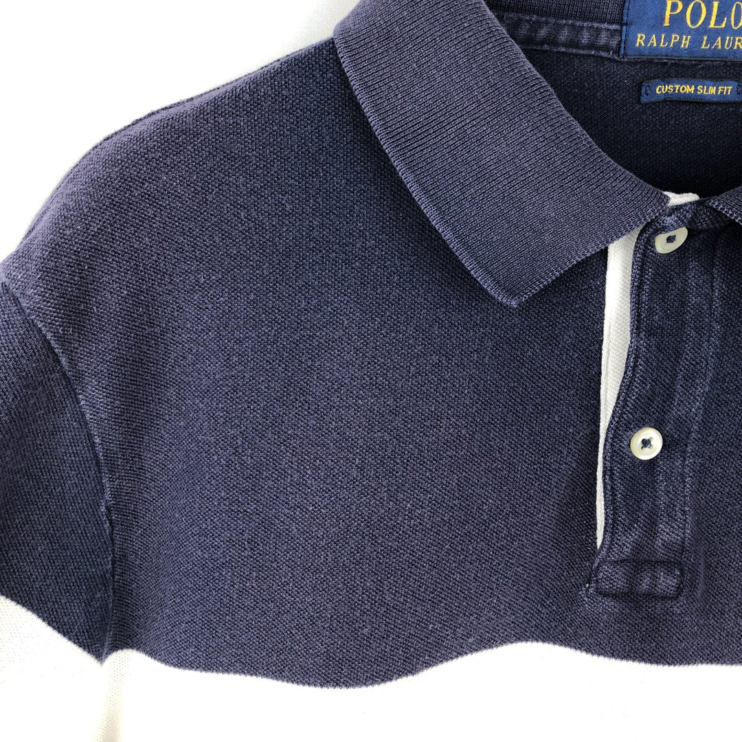 Ralph Lauren POLO RALPH LAUREN CUSTOM SLIM FIT short sleeve polo shirt men's XL equivalent cotton navy blue type Vintage Second Hand