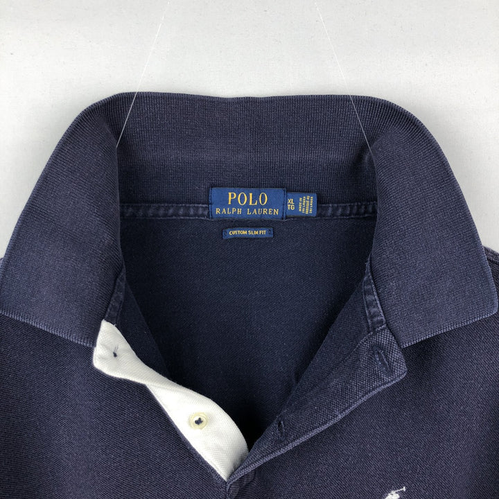 Ralph Lauren POLO RALPH LAUREN CUSTOM SLIM FIT short sleeve polo shirt men's XL equivalent cotton navy blue type Vintage Second Hand